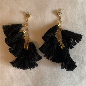Black and gold tassel earrings